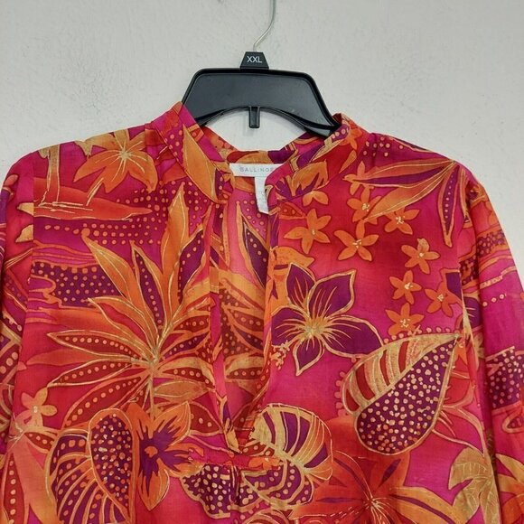 Ballinger Gold Size L Blouse Red Floral Button Down Collared Silk Blend Blouse - Picture 2 of 7